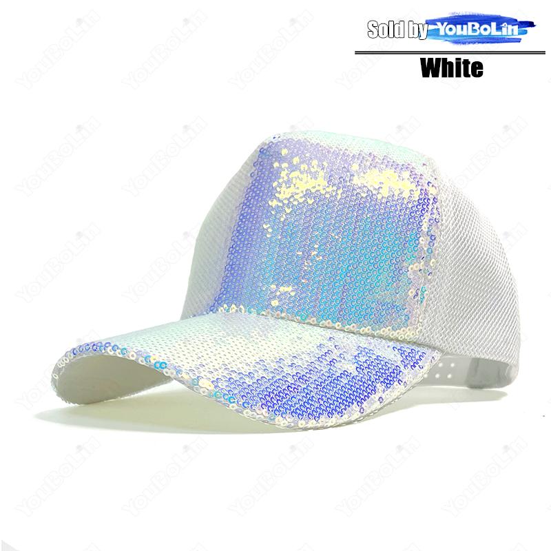 New Fashion Unisex Adjustable Baseball Cap With Shiny Sequins Rainbow Sequins Classic Men Women Outdoor Casual Sport Trucker Hat