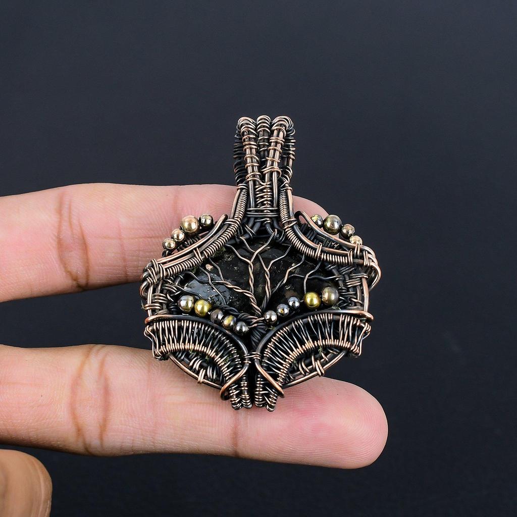 Shungite Pendant, 999 Copper Wire Wrapped Gemstone Jewelry, Handmade Pendant, For Thanksgiving