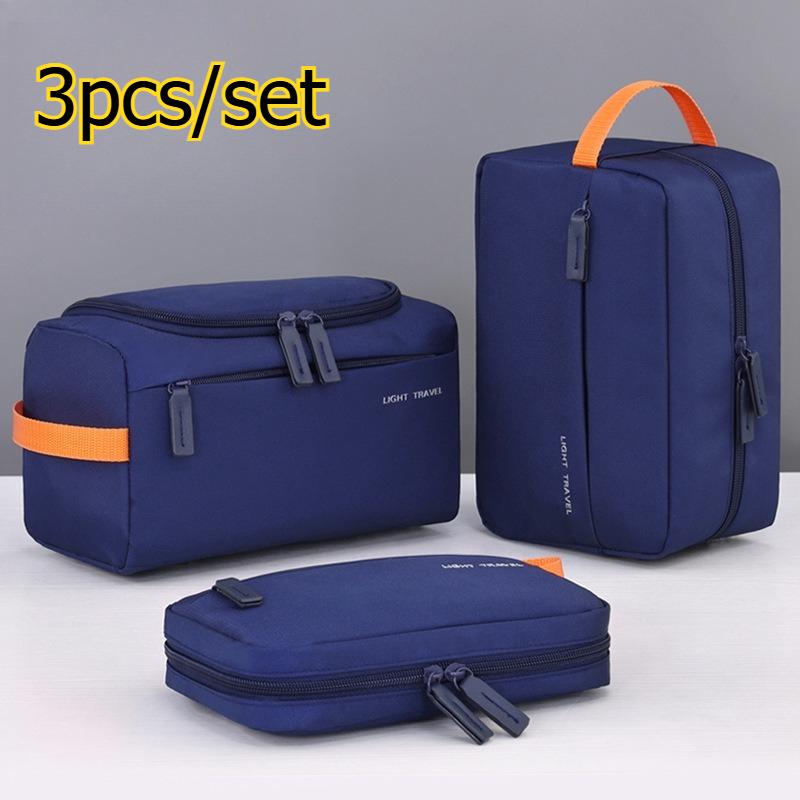 

3pcs/set Travel Toiletry Bag Set Large Capacity Cosmetic Organizer for Business Trip Swimming Gym & Daily Use синий