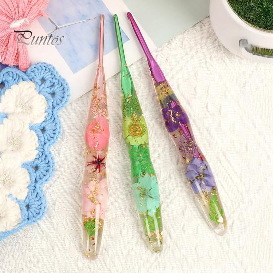 Comfortable Grip Crochet Hook Resin for Beginners, Crocheting Lovers, 2.0mm-8.0mm Ergonomic Durable with Long Floral Handle Blankets, Dolls,