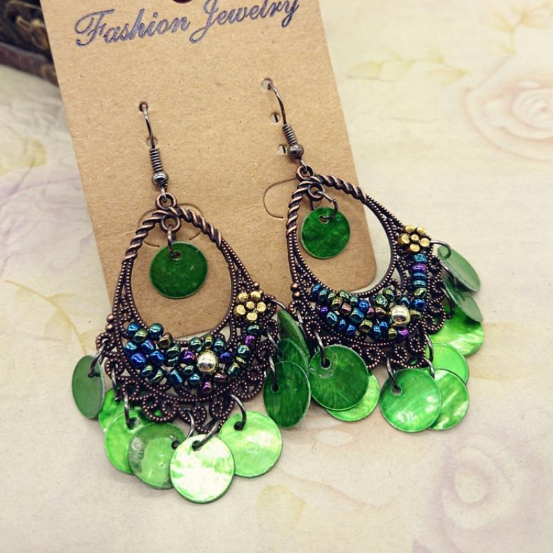 Hawaiian Vintage Bohemian Earrings, Beach Shell Tassel Long Earrings Women's Accessories