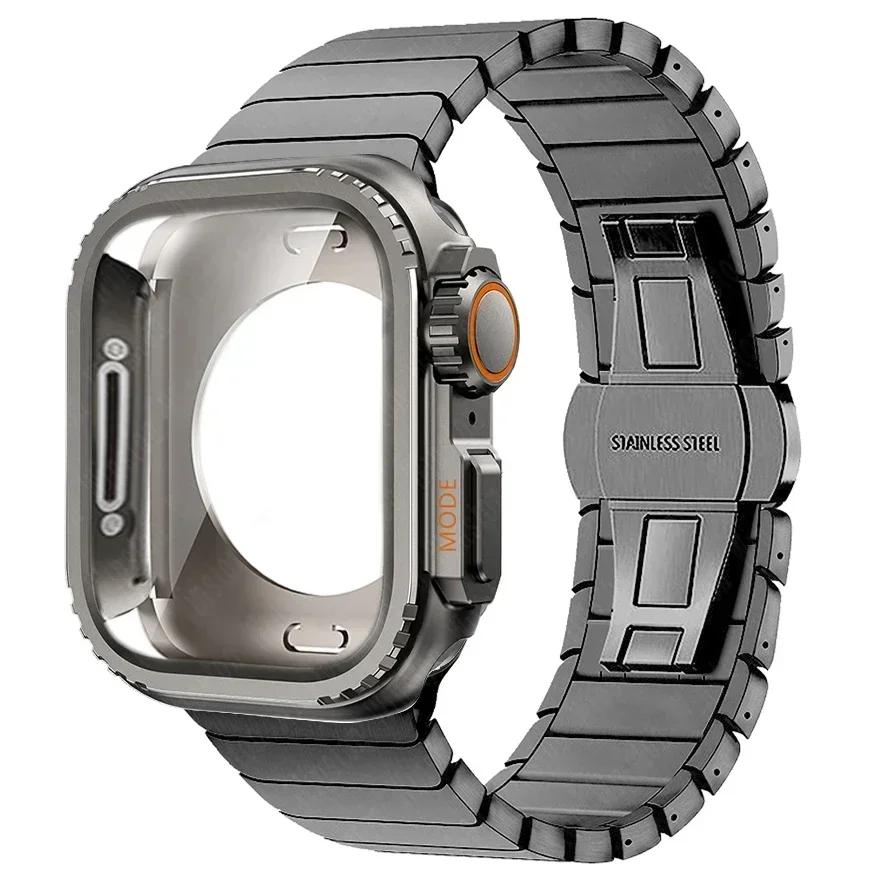 Custodia Metallica+Cinturino in Acciaio Inossidabile per Apple Watch Band Ultra 3 2 49mm 11 10 46mm Guscio Protettivo Upgrade Iwatch 9 8 7 SE 45mm 44