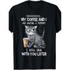 European Sizes 1pc Funny Coffee Cat Print T-Shirt for Men,  Crew Neck, Short Sleeve, Regular Fit, Weekend Casual Wear, All-Season Casual Wear