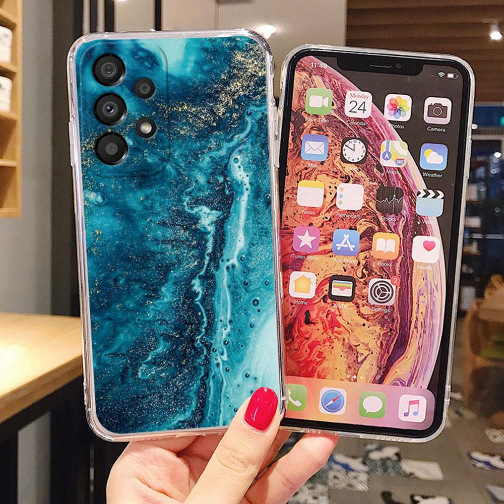 White Leopard Print Transparent Phone Case For Samsung A53 A33 A73 A23 A22 A21S A32 A52 A51 A71 Artistic Pink Marble Clear Cover