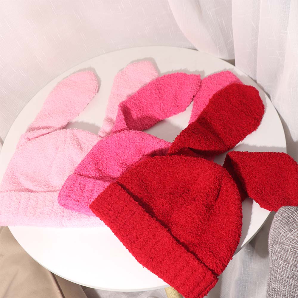 Knitted Rabbit Ear Hats Solid Color Plush Skull Cap Funny Women Beanie Hat  Ski