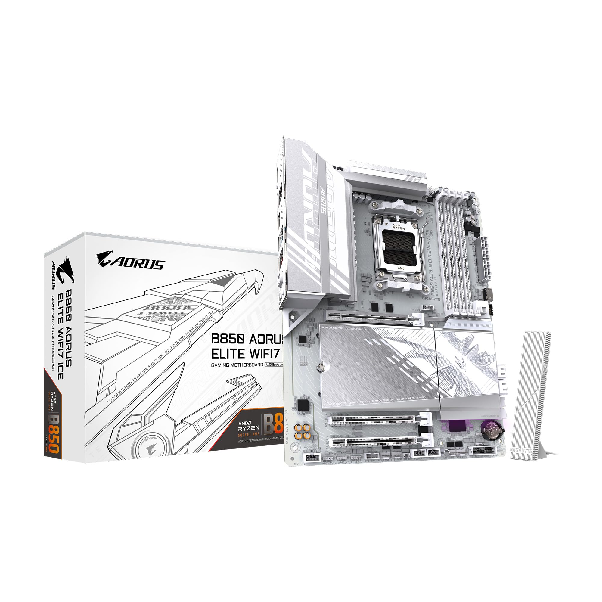 

GIGABYTE B850 AORUS ELITE WIFI7 ICE AMD Ryzen White ATX Gaming Motherboard MB6673 - High-End