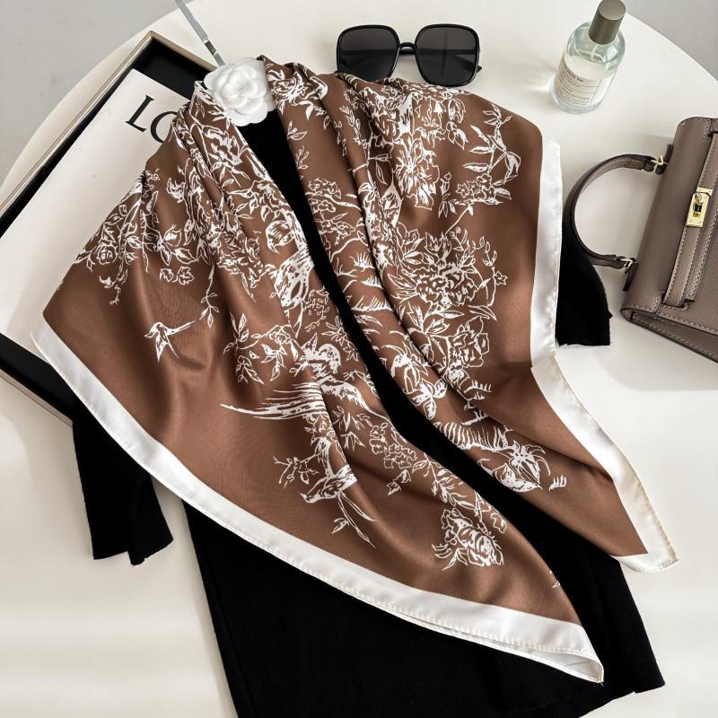 Čiernobiela hodvábna twill šatka so zvieracím vzorom - 90x90CM Jesenný/Zimný šál pre ženy