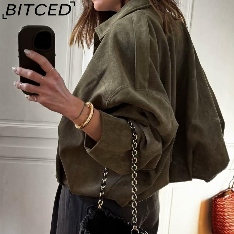 BITCED Women's Pre-Spring Fashion Suede-Effect Pilot Jacket