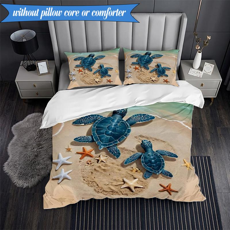 3PCS Ocean Love Turtles Bedding Set,Including 1pc Duvet Cover And 2pcs Pillowcases Perfect for Bedroom, Dormitory, Fan Christmas Gift