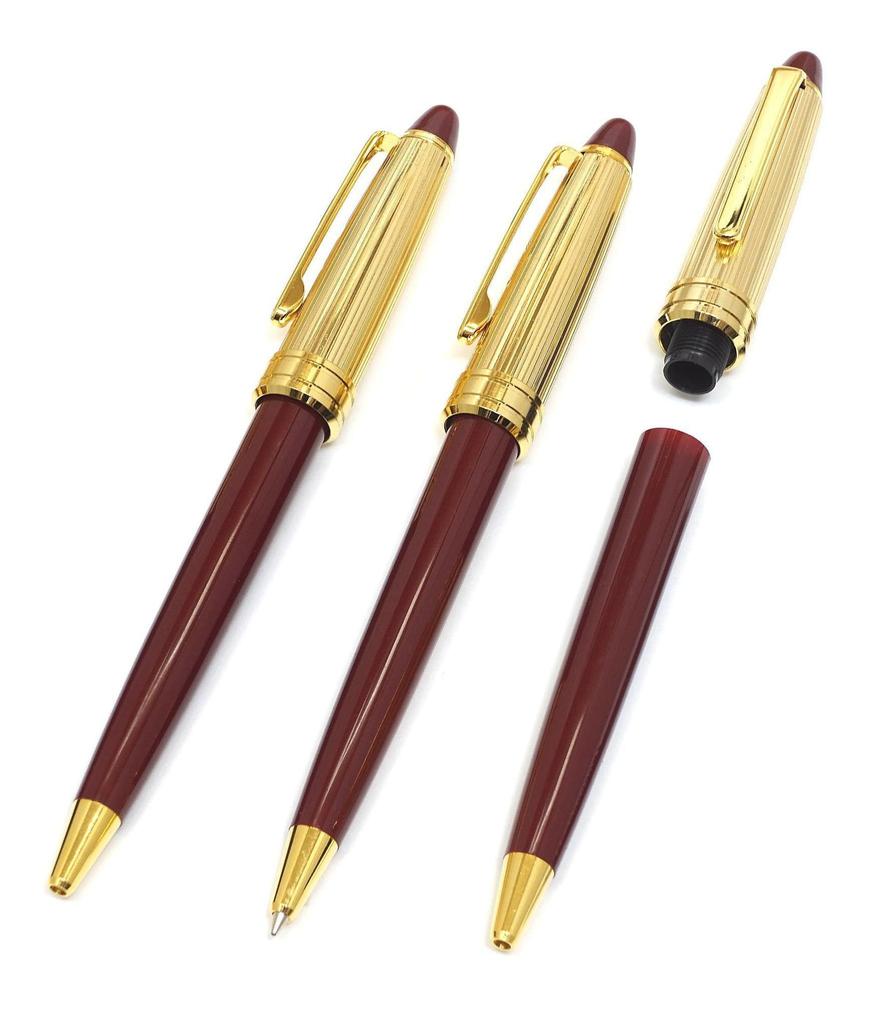 Neo Grain Czekoladowe Skórzane Piórnik z Wykończeniem i Zestaw Pióra Kulkowego Retro D-800 Złoty Odcień (Czerwony) SASTYO-800B-R