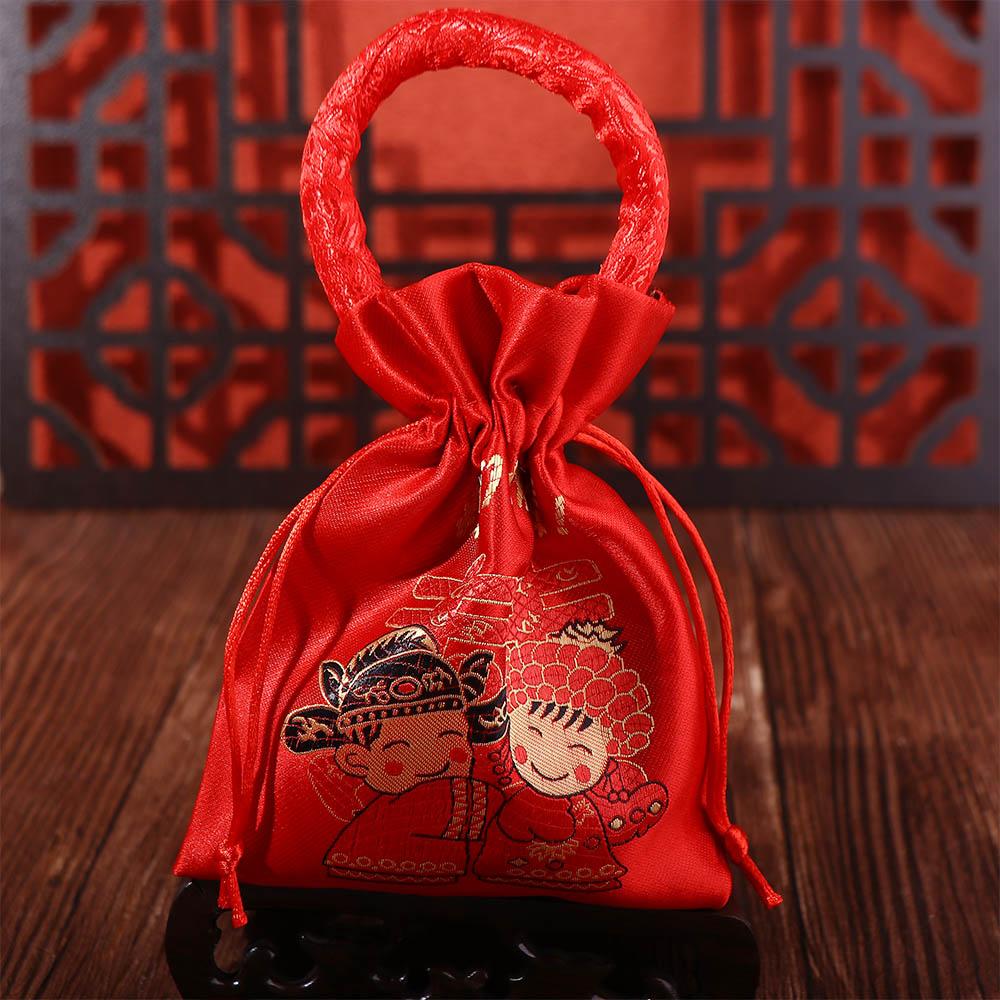 Chinese Knot Wedding Bride and Groom Brocade Handle Bag Wedding-favor Gift Package Bag Candy Bag