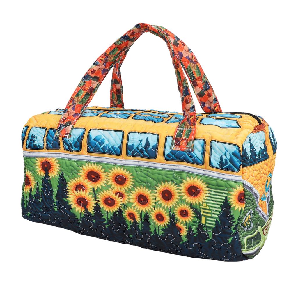 Journey Quilted Duffel Bag Boho Weekender Travel Bag Retro Floral Style for Picnics Camping Family Gatherings
