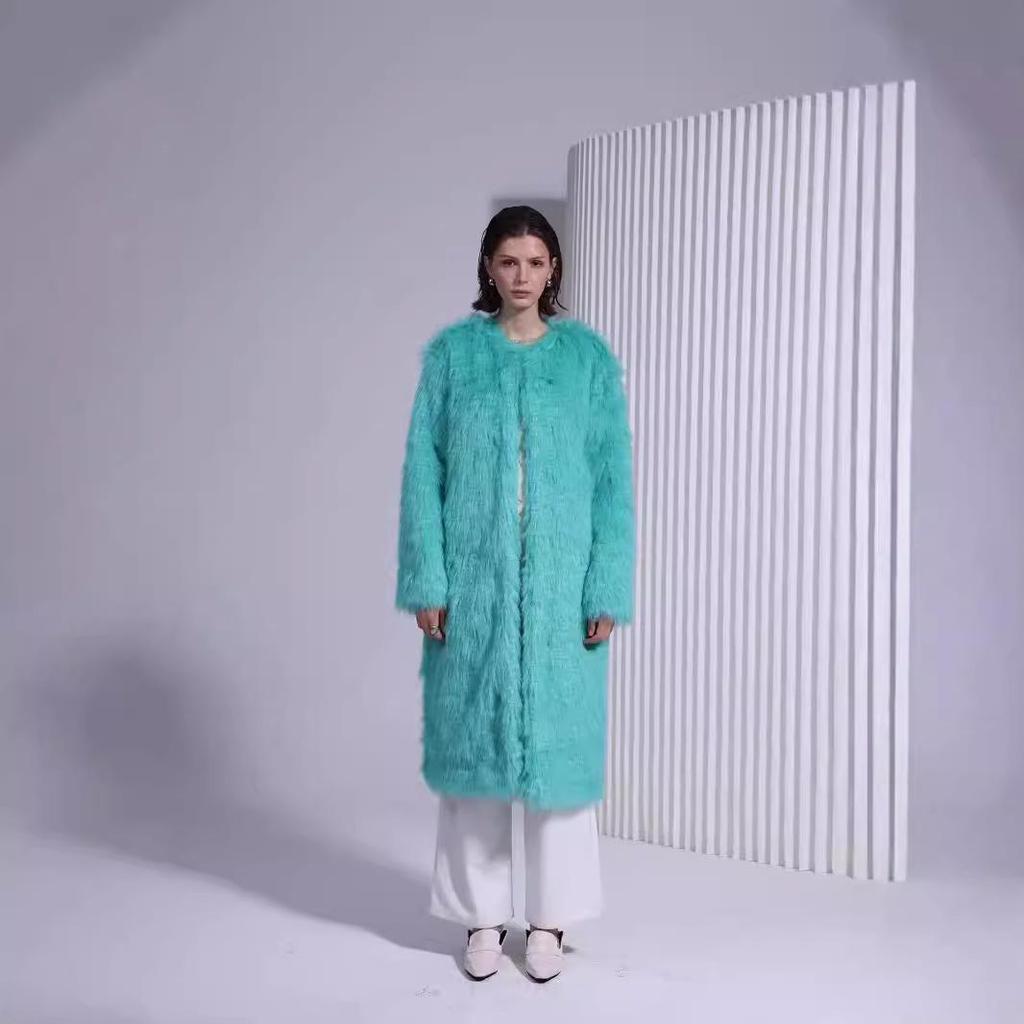 Women's Eco-Friendly Faux Lamb Curly Fur Coat - European & American Style Overcoat