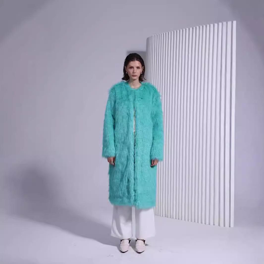 

Женское экологичное пальто из искусственного кудрявого меха ягненка - Пальто в европейском и американском стиле One Size