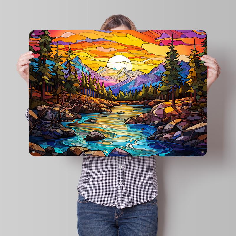 Stained Glass Stream D Texture Printed Poster Custom Vintage Metal Tin Plate Sign for Wall Art Decor Luxury Home and Decoration