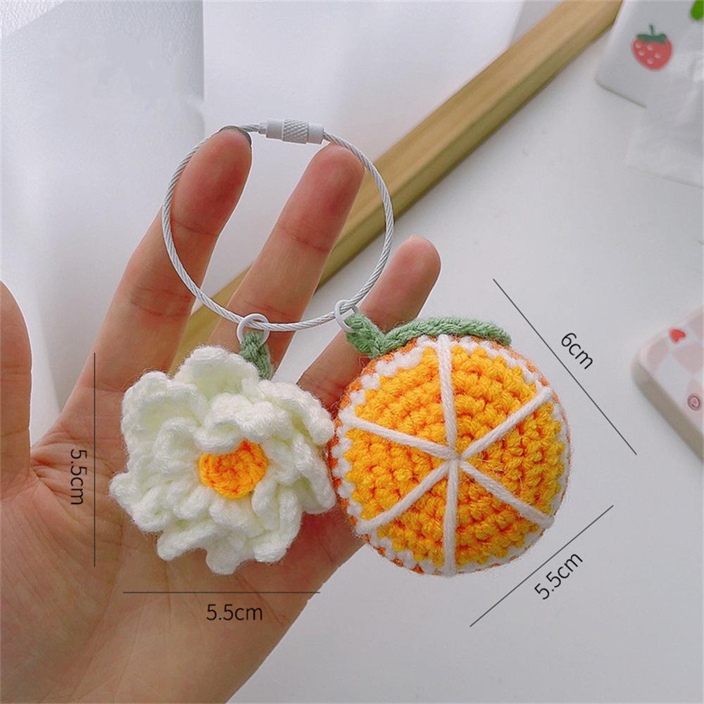 Handwoven Wool Knitting Keychain Pendant With Orange Strawberry Banana Sunflower Creative Bag Backpack Car Hangings Decoration