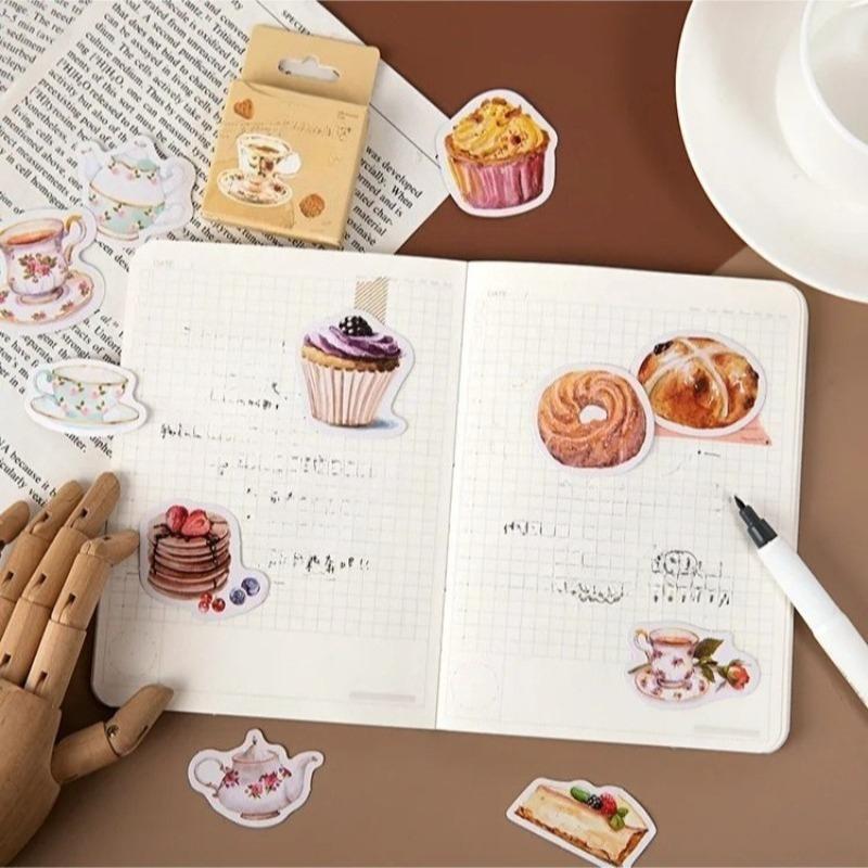 46Pcs Afternoon Tea Sticker Books Scrapbooking DIY Note Paper Sticker Flakes Stationary Office Accessories Art Supplies