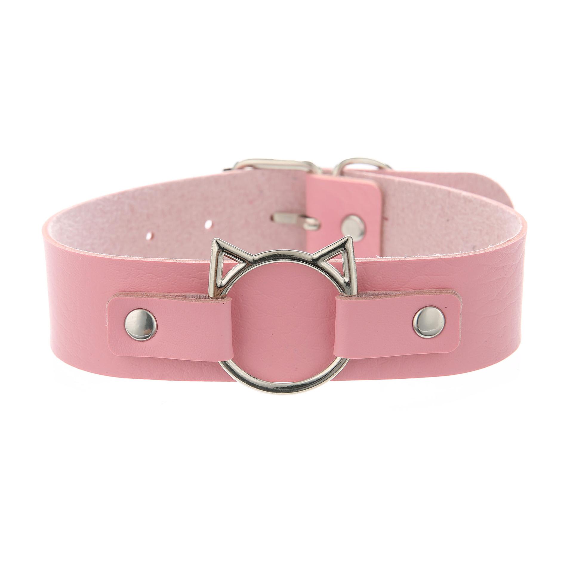 Choker Halsband Katzenkopf Halskette Frau Schwarz Punk Sexy PU-Leder Chocker Gothic Cosplay Accessoires Party Schmuck pink