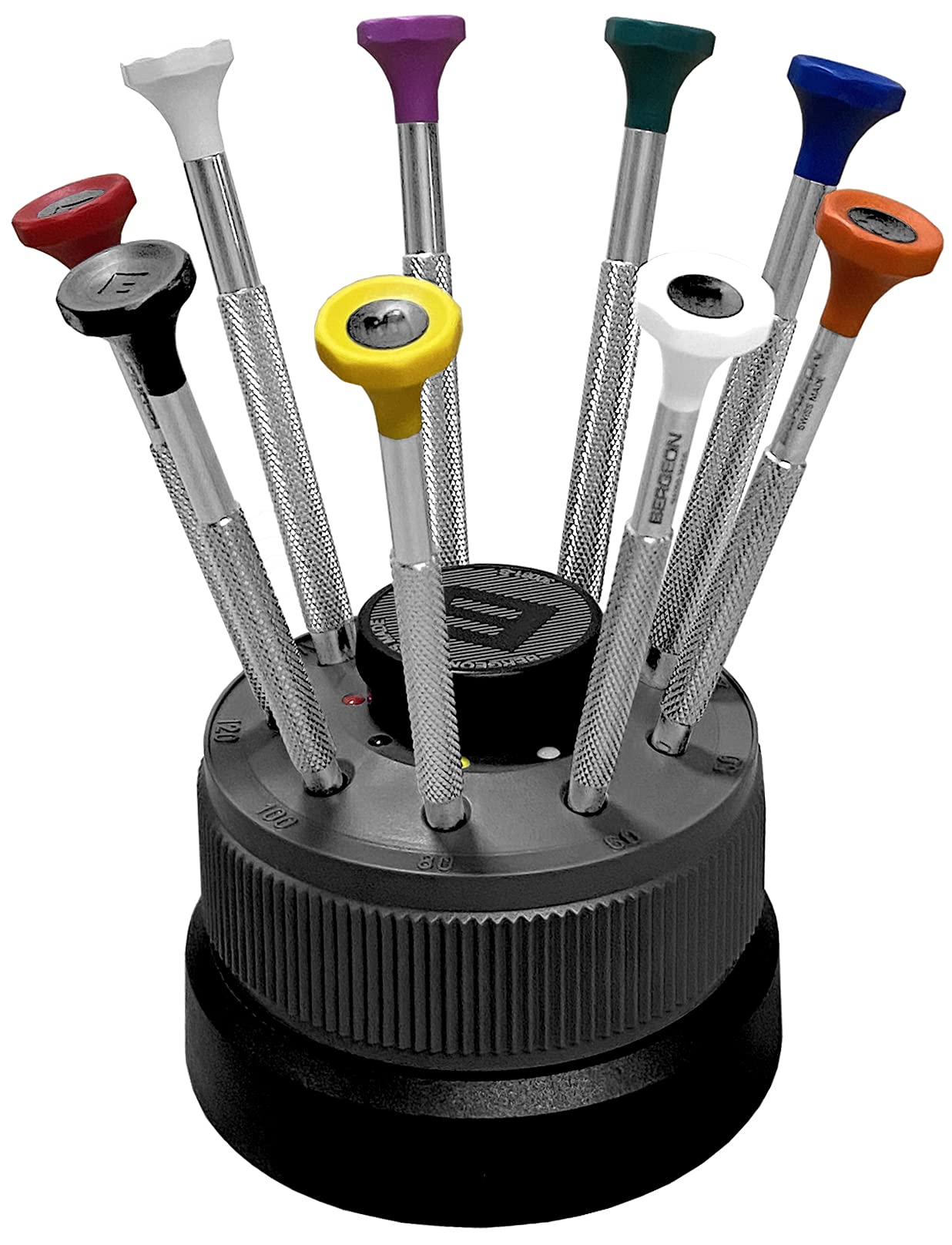 

BERGEON Watch Repair Tool Set of 9 Screwdrivers with Rotating Table (BE30081S09) - Officially Imported