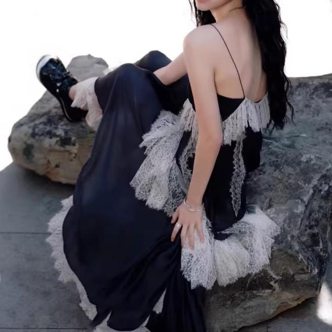 Ouyang Nana Inspired Asymmetrical Lace Camisole Dress Medium