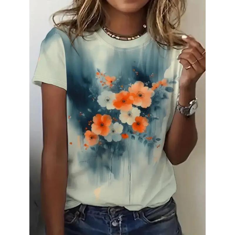 Summer Women's T-shirt Creative Printed Short Sleeved T-shirt Fashionable Comfortable Soft Breathable cotton T-shirt