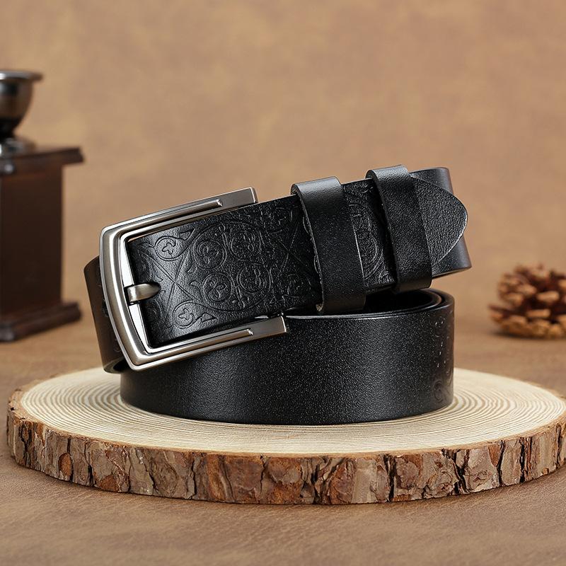 Pure Cowhide Men'S Handmade Belt, Genuine Leather Retro First-Layer Cowhide Jeans, Casual Versatile Pin Buckle Belt