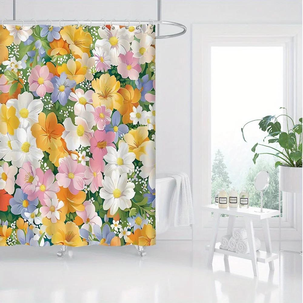 

Digital Print Shower Curtain - Nature Scenery, Colorful Floral Pattern, Polyester Fabric, Bathroom & Toilet Decor, 1Pc W60H190(CM)-1 Pcs