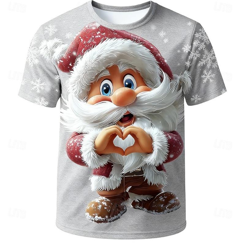 Christmas Round Neck T-shirt 3D Cute Christmas Elf Print Outdoor Christmas Gift Party Daily Casual Short Sleeve