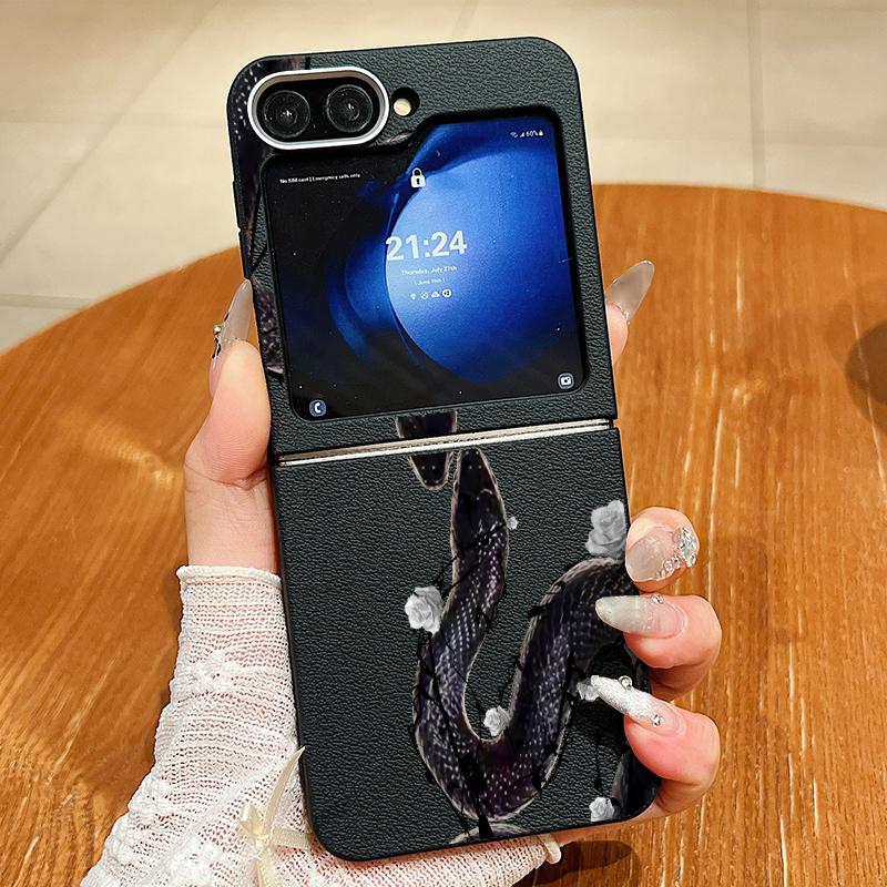 Leather Texture TPU Snake Graphic Magnetic Case For Magsafe For Samsung Galaxy Z Flip 5 4 6 3 5G Flip4 Flip5 Flip6 Folding Cover