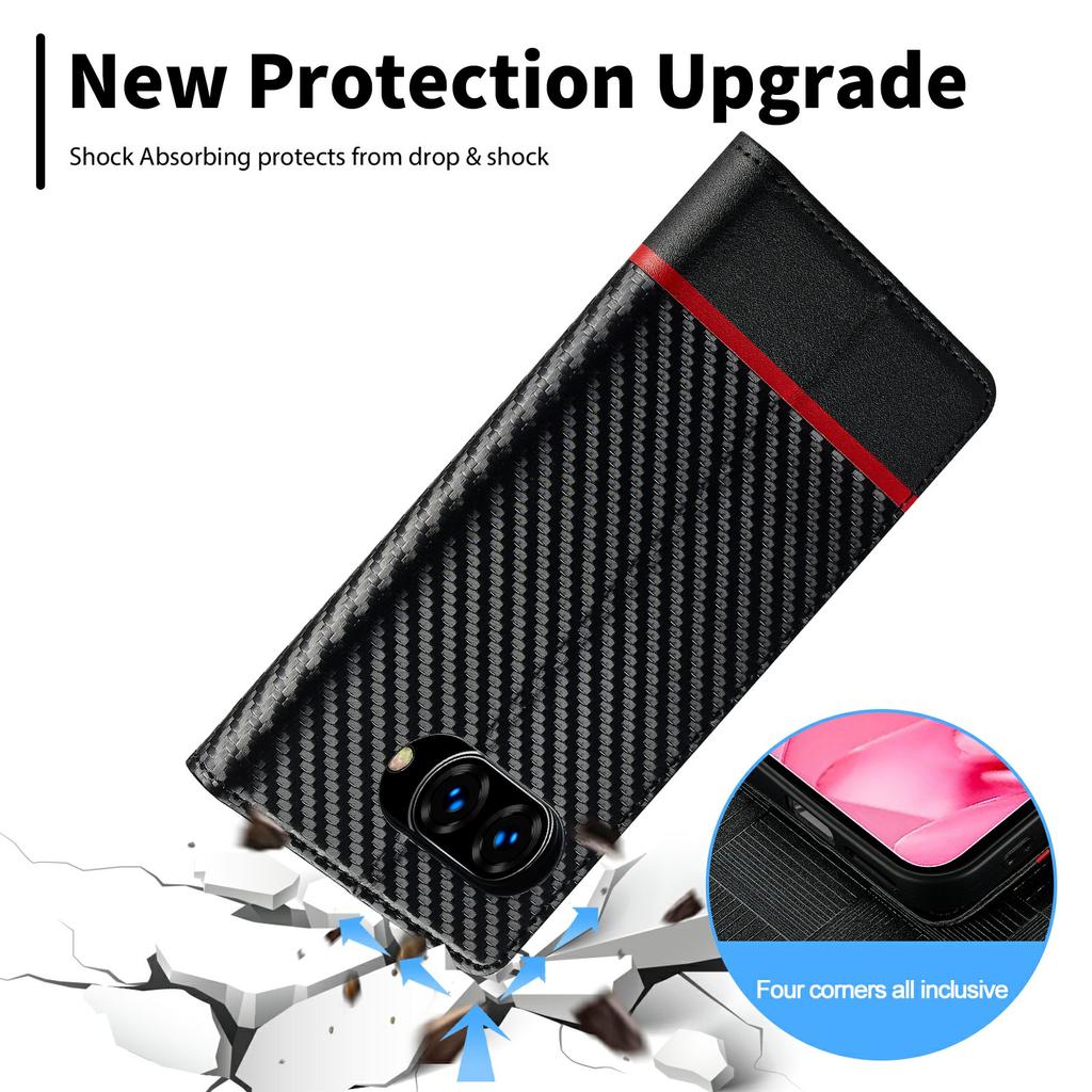 LC.IMEEKE For Google Pixel 9a Case Carbon Fiber Texture Phone Cover Stand Card Holder