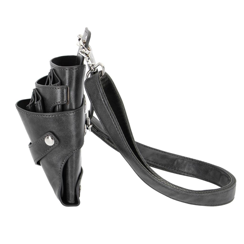 Friseurschere Tasche PU Leder Abnehmbarer Haken Gürtel Salon Dunkelgrau