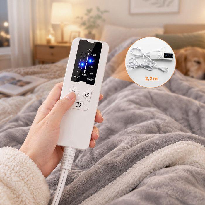 Couverture chauffante électrique - NETTLIFE - 200×180 cm - 6 niveaux - Arrêt programmé