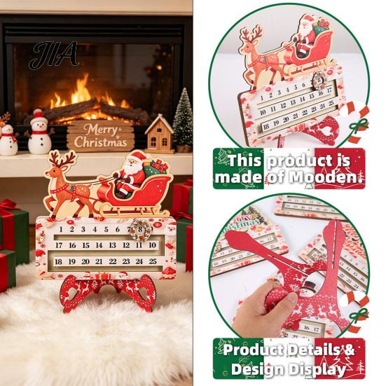 Rustic Wood Table Decor Wooden Christmas Countdown Calendar for Desk, Holiday Decoration with Advent Kids Sliding Date Marker, Living Room Fireplace