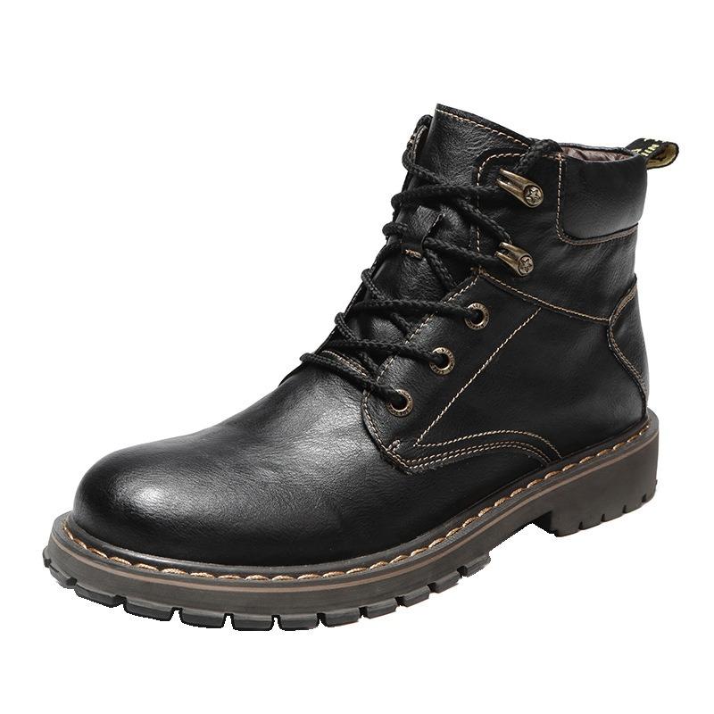 Men's Shoes Martin Boots Workwear British Style Leather Boots Short Boots Mid-high Top Shoes Korean