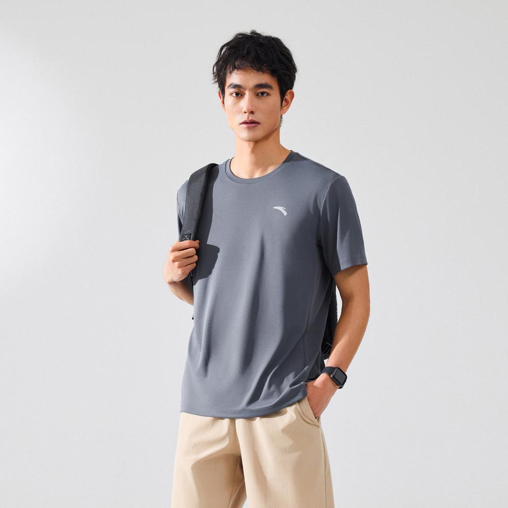 Anta Training Short Sleeve Knit Shirt Summer T-Shirt Men tops Gray 952627101-6