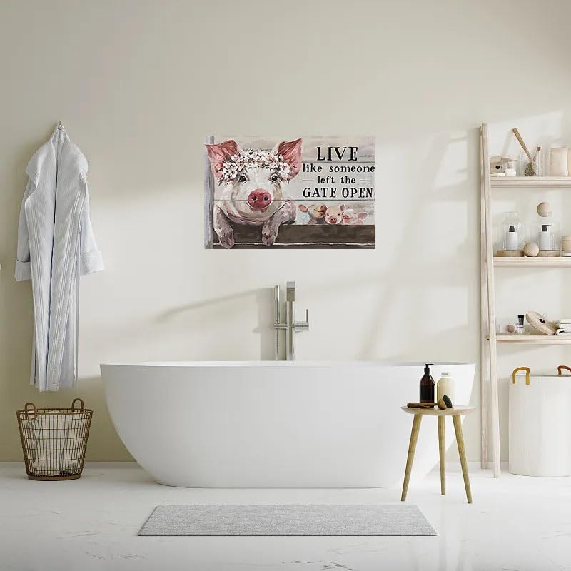 Live Like Someone Left Gate Open Print Canvas Wall Art Poster Farmhouse Painting Canvas Canvas Pigs Art Flower Poster Canvas Wall Art Vintage Metal