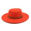 French Double Belt Buckle White Woolen Hat Flat Top Top Hat Female British Retro Style Wide Brim Felt Hat