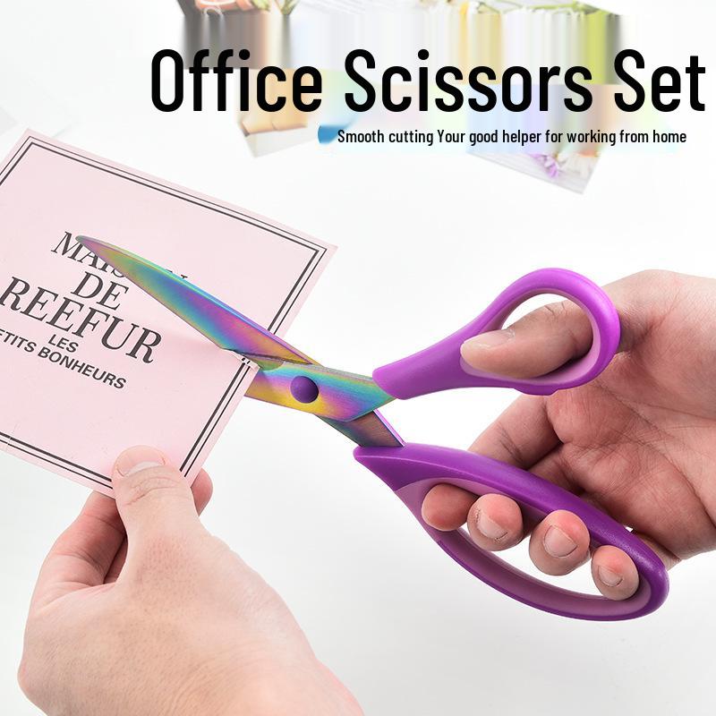 Cross-Border Stainless Steel Scissors Set: Household Sewing, Colored Office, and Handmade Paper Cutting Scissors (3-Piece).