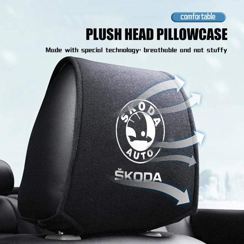 AAFO1 Car Styling Suede Seat Back Headrest Pillow Cover Dustproof Pad Accessories For Skoda Fabia 1 2 Octavia A7 RS Superb Rapid Yeti