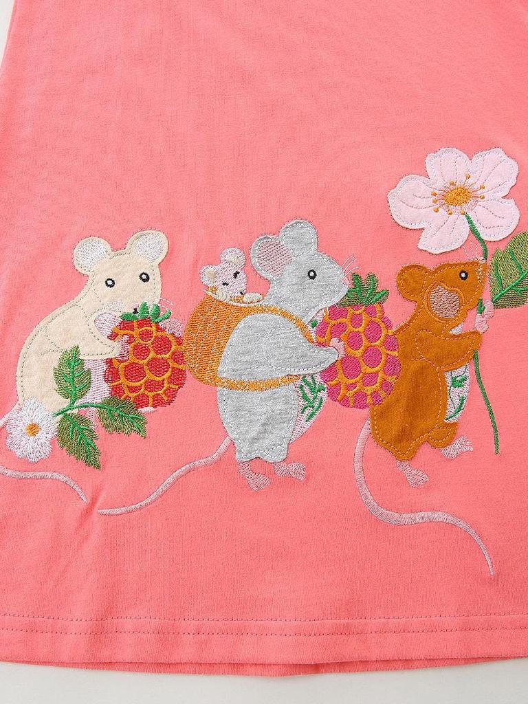 European & American Style Girls' Long-Sleeve Dress with Mouse Appliqué Embroidery - 2026 Autumn Collection