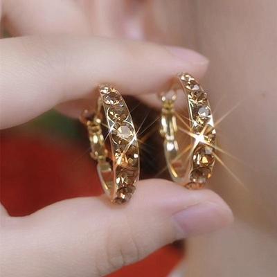 Silver Needle Rhinestone Round Earrings – Elegant Minimalist Ear Cuffs for Women