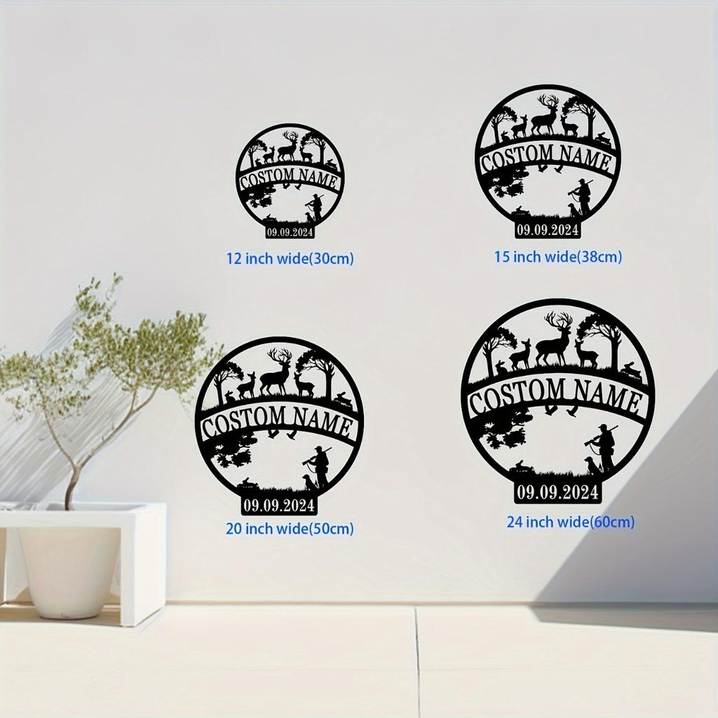Customizable Hunting Scene Metal Wall Art Deer Silhouettes Classic Style Durable Iron Craft