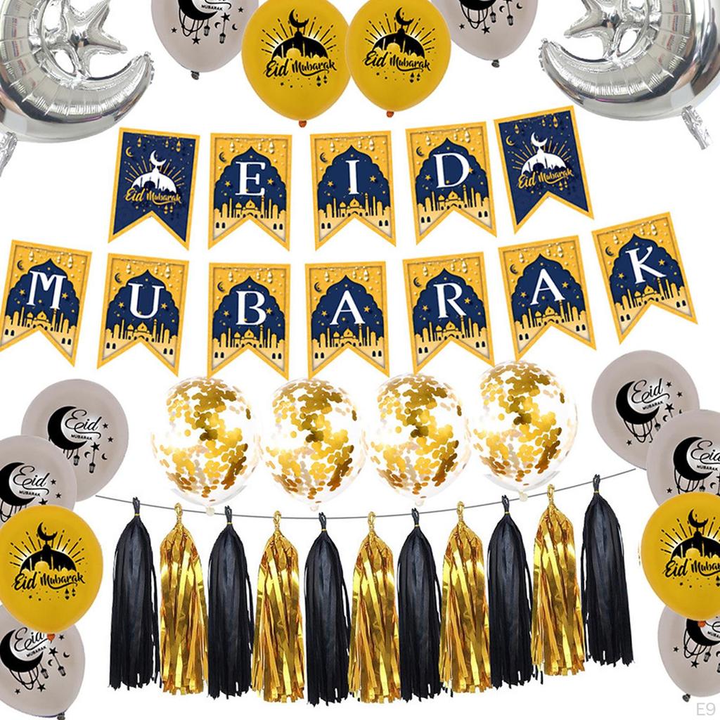 Blloons Festive Print Decortive Eid Mubrk Bckdrop Bnner for Holidy Prties Decor