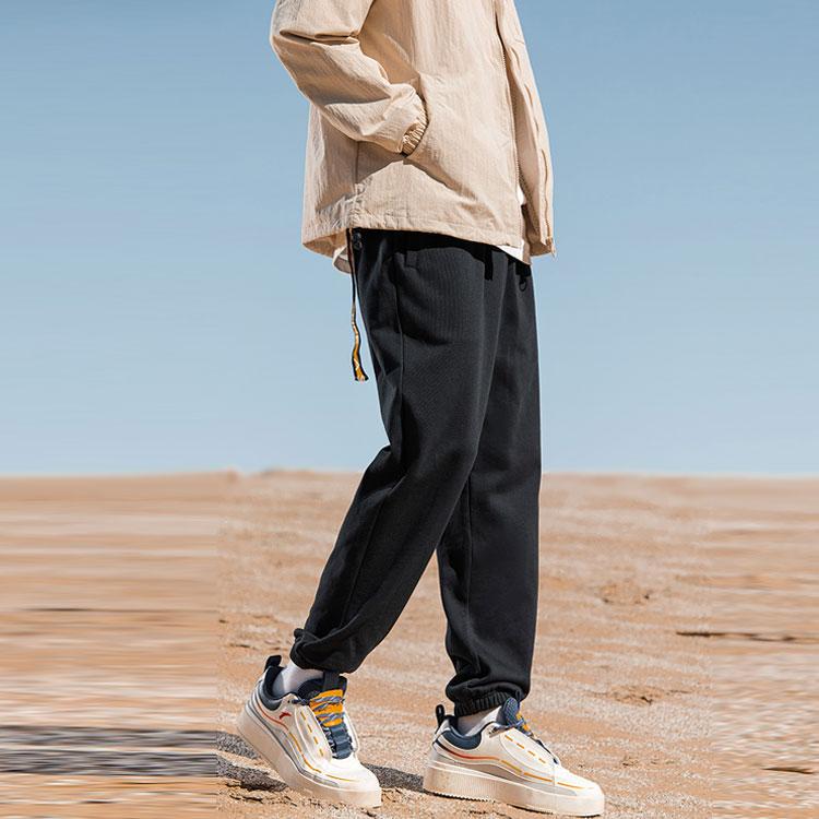 Anta Logo Print Solid Casual Sweatpants With Cuffed Ankles Men Bottoms Basic-Black 152148749R-1