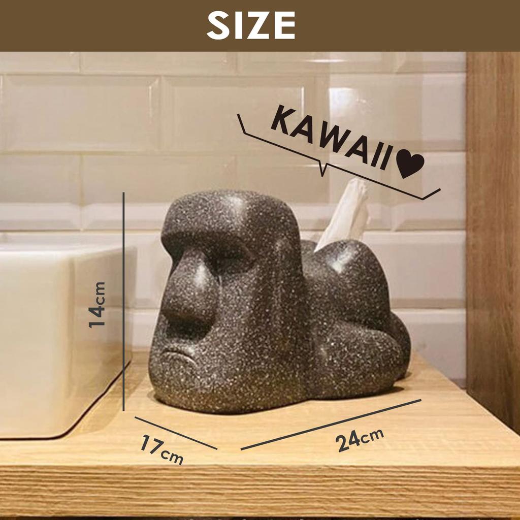 Sac Taske Moai Statue Tissue Case, Fun Item, Moai Tissue Holder, Funny Gift (Dark Gray)