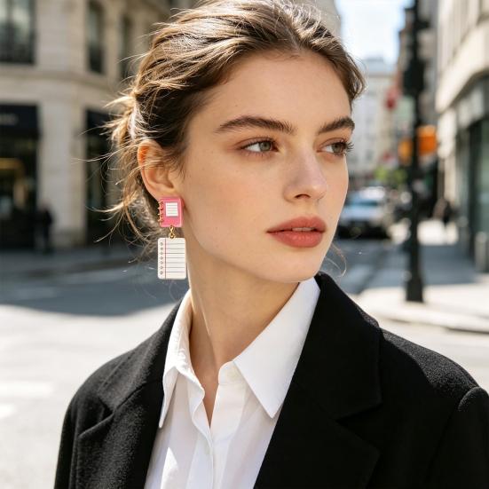 Boucles d'oreilles pendantes mignonnes en acrylique 1 paire Enseignante pour femmes, Thème Fête Commémorative Fête, Boucles d'oreilles Chiffre Alphabet Crayon Crayon Sac à dos 2D, Premier Jour