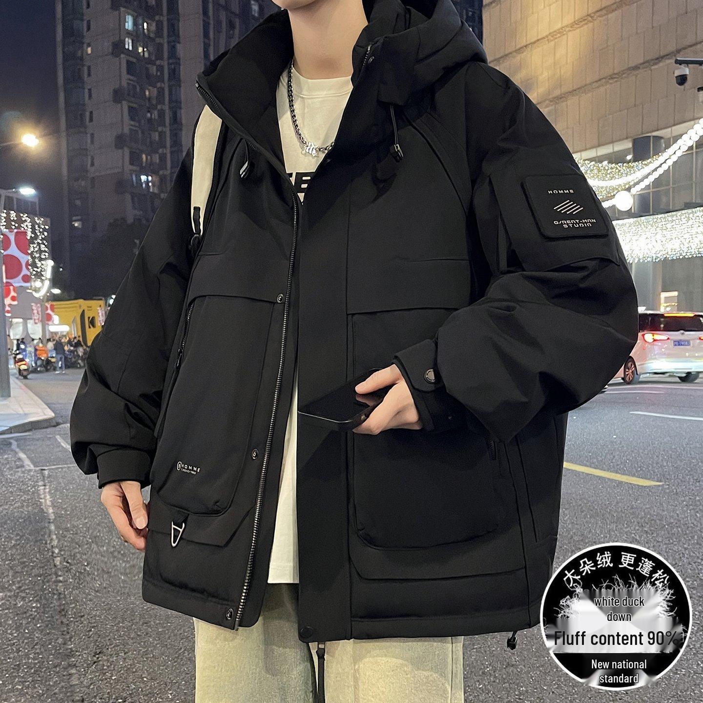 

Men s 2025 Lightweight Three-Proof Down Jacket - Thick, High-End Hooded Winter Coat for Teens & Adults 3XL (80-90 kg)