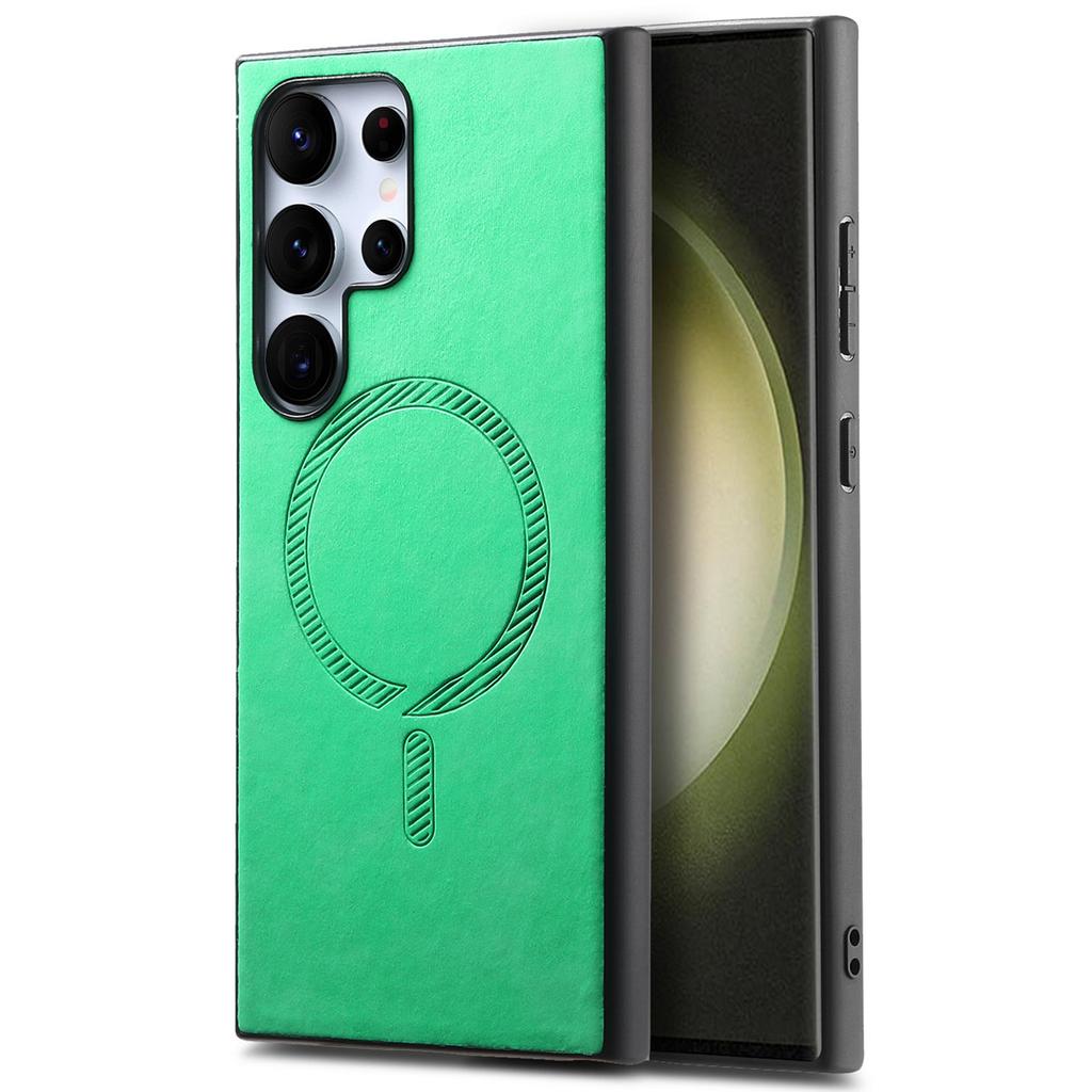 For Samsung Galaxy S23 Ultra Leather Back Case Compatible with MagSafe Skin-Touch Phone Cover