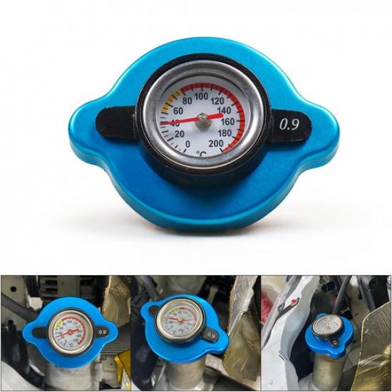 Car ABS+ Stainless Steel Radiator Cap Tank Cover Water Temperature Gauge 0.9 Bar