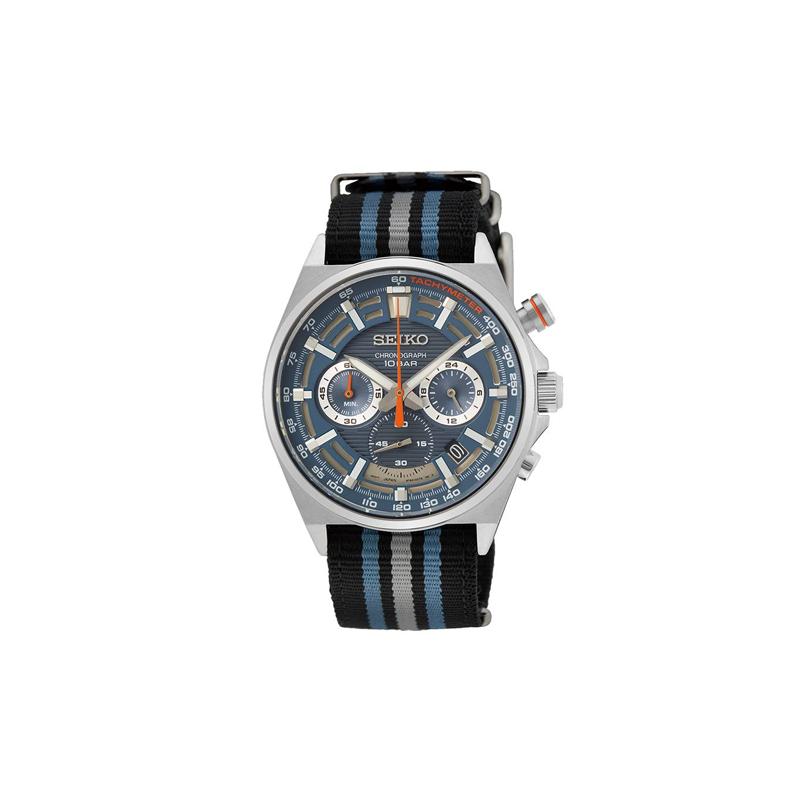SEIKO 100 meters waterproof Quartz nylon strap men s watch blue dial SSB409P1 синий